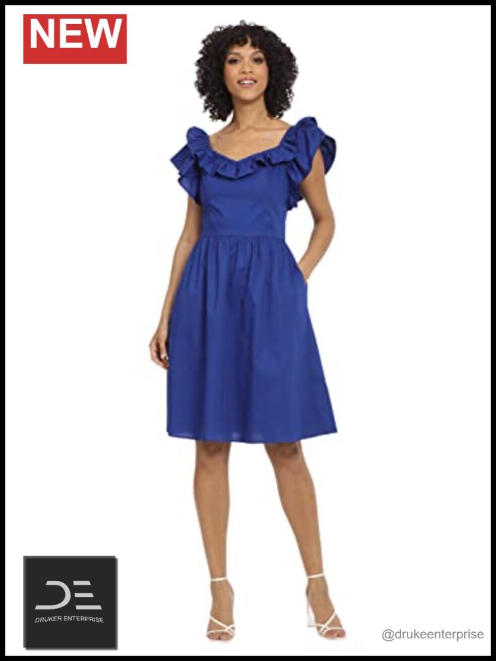 Ruffle Details Cotton Poplin Dress